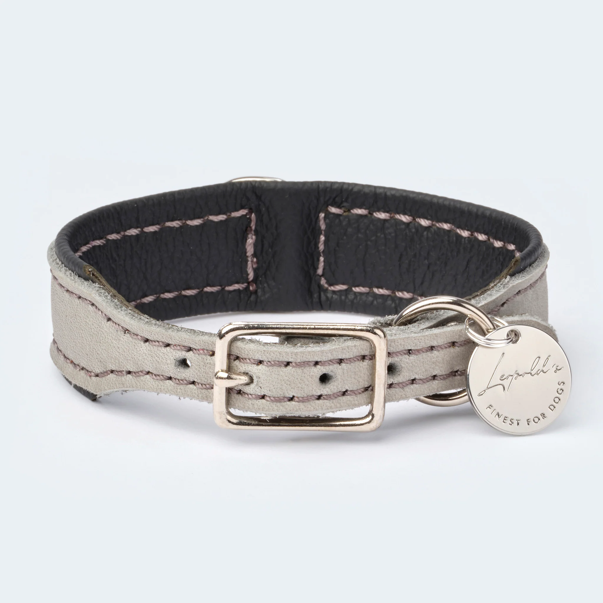 Glattleder Halsband hellgrau/schwarz/silber - Image 2