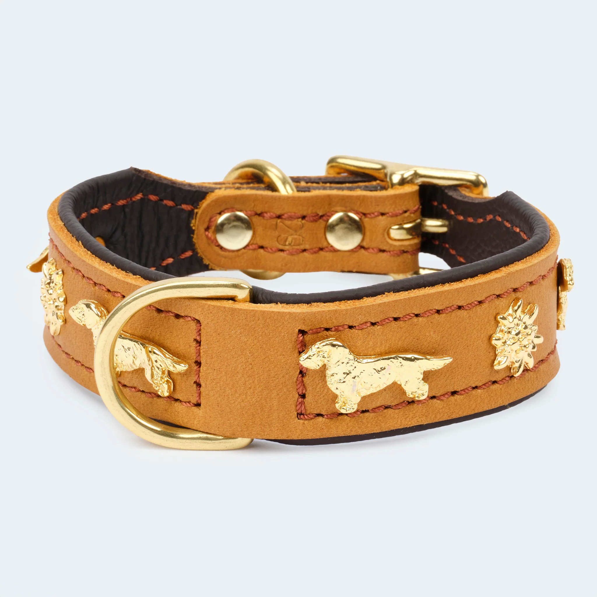 Hundehalsband Leder Dackel cognac/ dunkelbraun