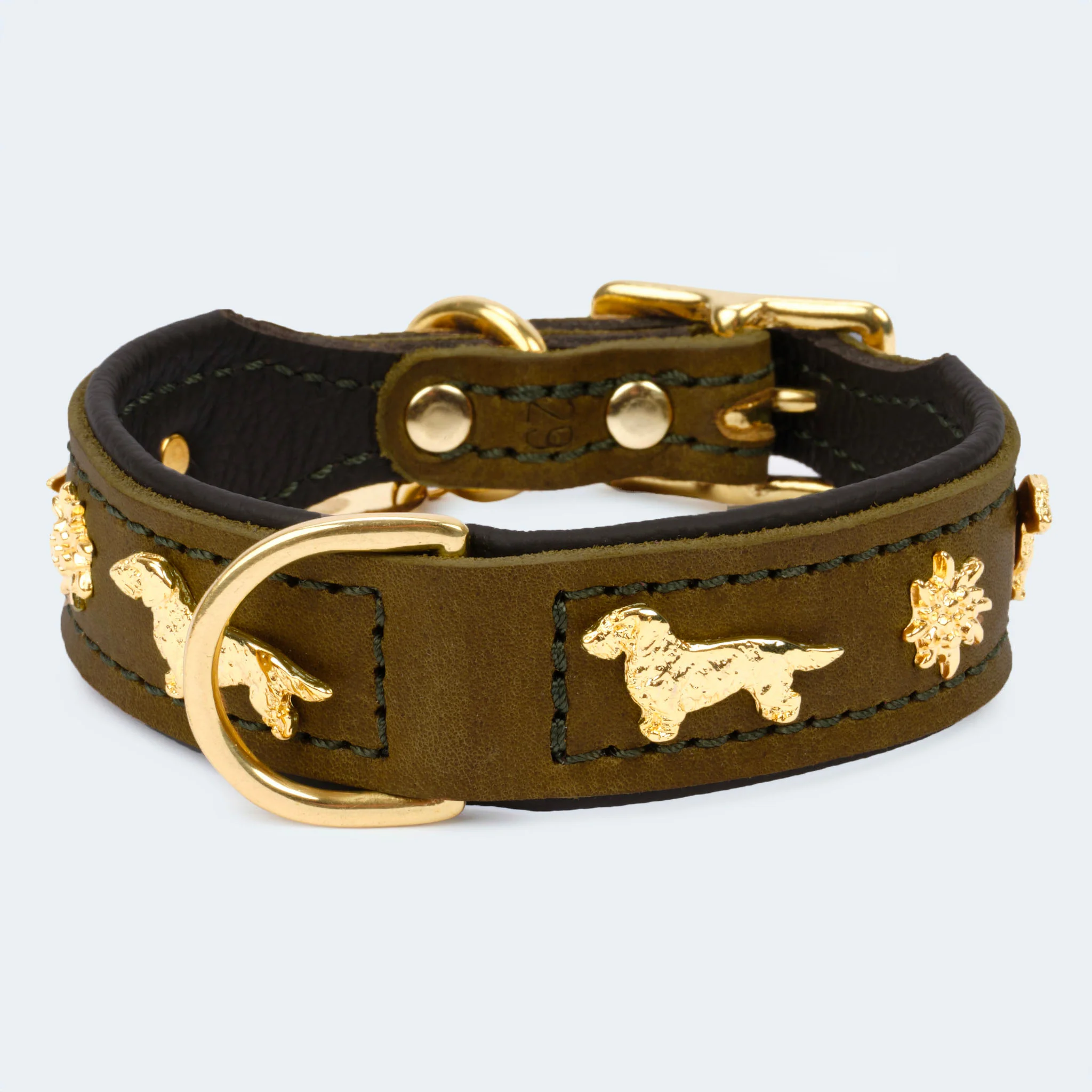 Hundehalsband Leder Dackel oliv/ dunkelbraun